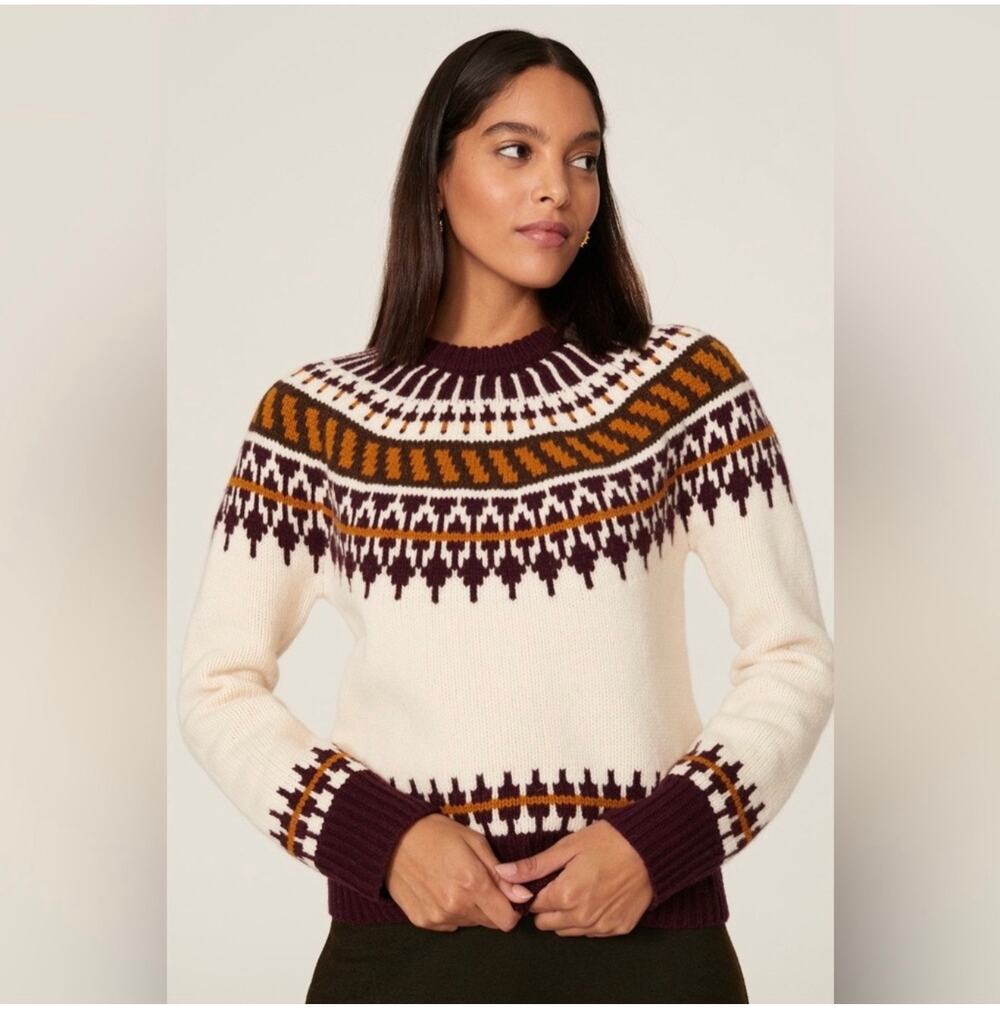 Tory Burch Fair Isle Wool Sweater XS Nordic Ski Pullover Preppy Quiet Luxury